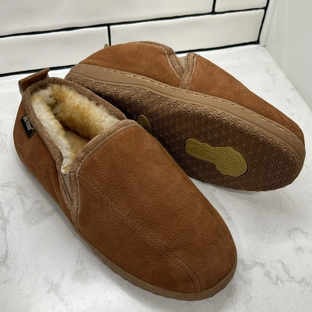 Romeo Genuine Shearling Leather OLD FRIEND Men’s Size 9 Slippers Chestnut